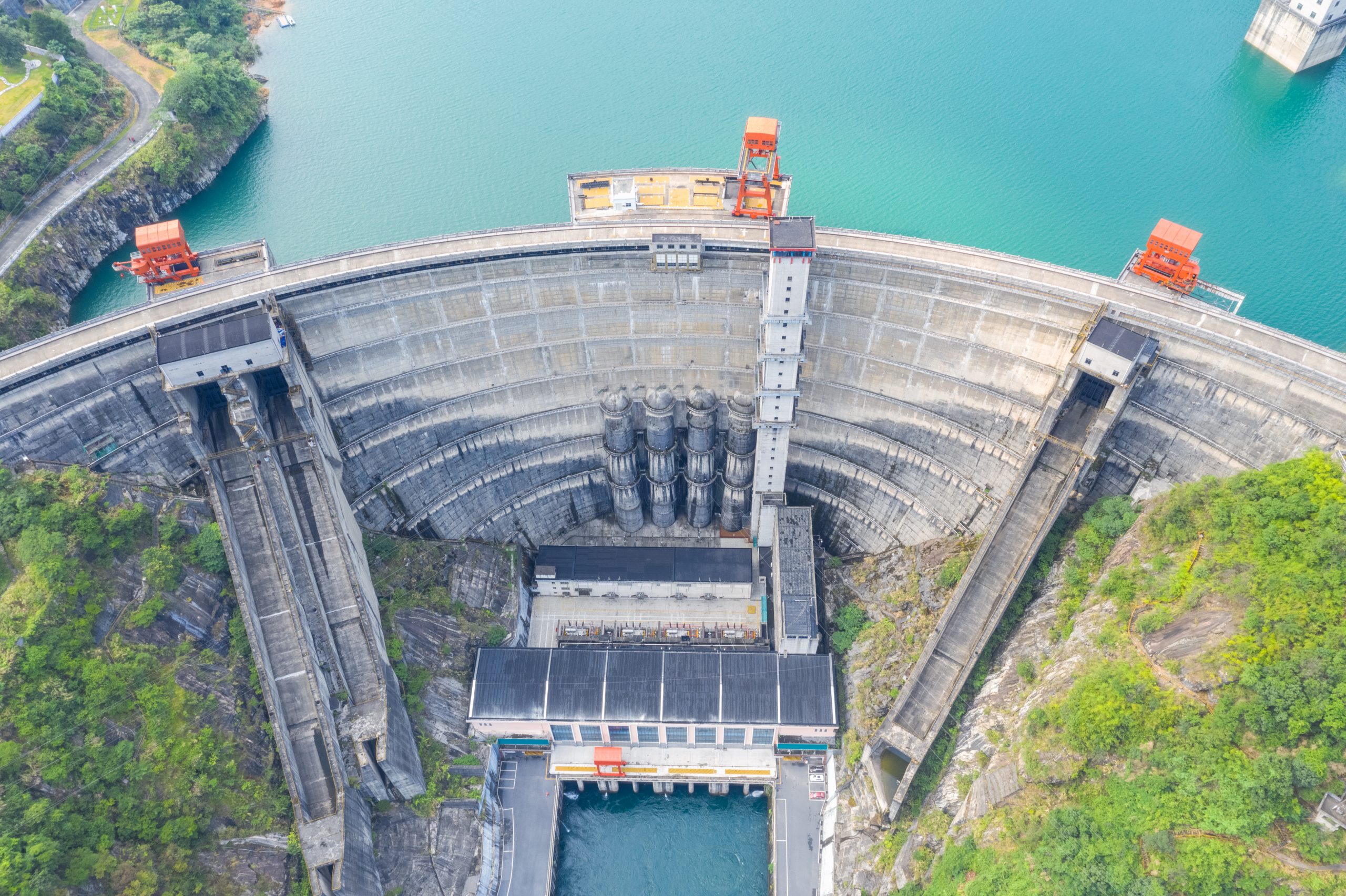 closeup of the dam in hydroelectric station